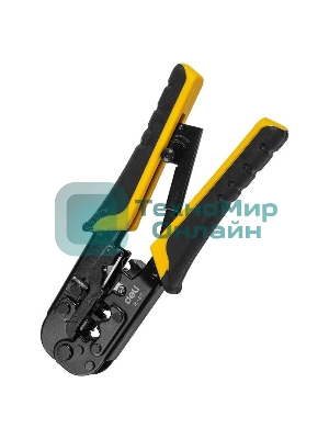 Обжимные клещи Deli DL4971 4P,6P,8P Размер: 200 мм. Спецификация обжима: 4P, 6P, 8P. Сталь A3 с черным покрытием. Ручка из ПВХ и ТПР. Храповой механизм. Подходит для витой пары UTP/STP и телефонных кабелей.