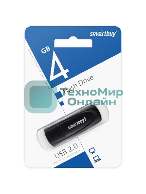 Флешка USB Smartbuy Scout Black (SB004Gb2SCK), 4Gb, USB 2.0, R/W 10/7, черный