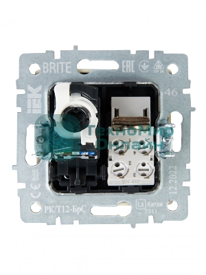 Розетка компьютерная двойная RJ11+RJ45 IEK BRITE РК/Т12-БрС кат.5E сталь