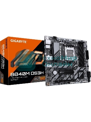 Материнская плата Gigabyte B840M DS3H, AM5, AMD B840, 4xDDR5, 4xSATA, 2xM.2, 1xPCIe 4.0 x16, 1xPCIe 3.0 x4, 2xDP, 1xHDMI, 1x2.5Gb LAN, 3xUSB-A 5Gbps, 8xUSB-A 2.0, 1xUSB-C 5Gbps, 3x3.5 мм, 7.1, mATX