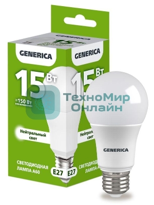 Лампа светодиодная GENERICA LL-A60-15-230-40-E27-G A60 15Вт грушевидная 4000К E27 230В