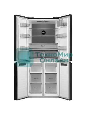 Холодильник Maunfeld MFF192NFB01 Inverter черный стекло трехкамерный 334/184л морозилка снизу, No Frost, Side by Side