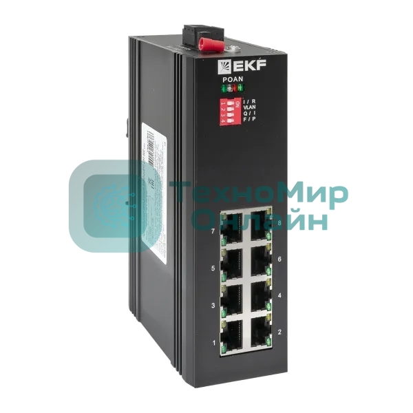 Коммутатор EKF TSX-U-8GTP, 8×1 Гбит/с PoE, неуправляемый