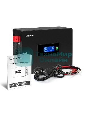 Комплект Источник бесперебойного питания EX295992RUS + батарея 100Aч EX285656RUS 1шт (инвертор, синус, для котла, PF=1, настенный) ExeGate IdealSine SR-600.LCD.2SH <600VA/600W, чистая синусоида, цветной LCD-дисплей, 2*Schuko, крепление настенное, Black> + батарея ExeGate HRL 12-100 (12В, 100А·ч) 1шт