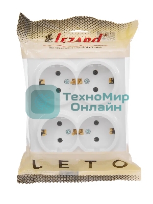 Розетка 4-мест. с заземл. LETO закрытый корпус ПБТ белый LEZARD 752-0200-127BDP