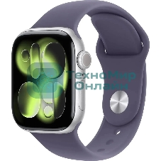 Умные часы Apple Watch Series 11 A3331 42мм OLED корп.серебристый Sport Band рем.фиолетовый разм.брасл.:S/M (MEU64LW/A)