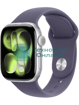 Умные часы Apple Watch Series 11 A3331 42мм OLED корп.серебристый Sport Band рем.фиолетовый разм.брасл.:S/M (MEU64LW/A)