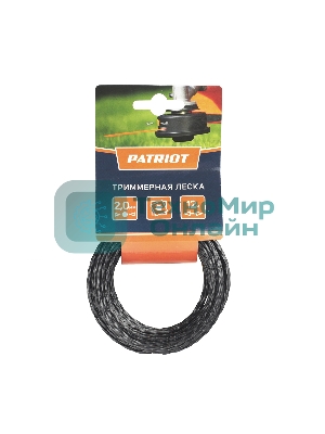 Леска PATRIOT D 2,0 мм L 12 м (скрученный квадрат, черный) 200-12-5, картонный подвес