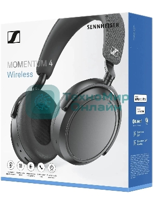 Беспроводные/проводные наушники Sennheiser Momentum 4 Wireless черный, полноразмерные, Bluetooth + Jack 3.5 мм, активное шумоподавление, до 60 ч