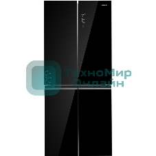 Холодильник Maunfeld MFF192NFB01 Inverter черный стекло трехкамерный 334/184л морозилка снизу, No Frost, Side by Side