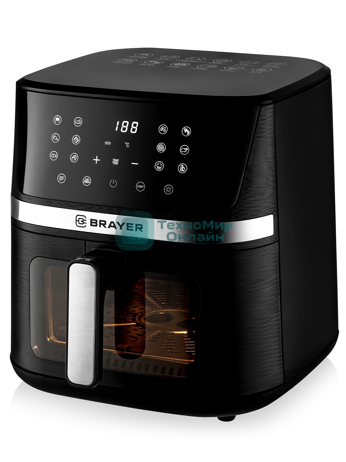 Аэрогриль Brayer 2038BR черный, 1600 Вт, 7 л, сенсор, 12 программ