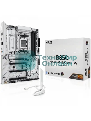 Материнская плата ASUS B850 MAX GAMING WIFI W, AM5, AMD B850, 4xDDR5, 4xSATA, 3xM.2, 1xPCIe 5.0 x16, 1xPCIe 4.0 x4, 2xPCIe 3.0 x1, 1xDisplayPort, 1xHDMI, 1x2.5Gb LAN, Wi-Fi 6E, Bluetooth 5.3, 1xUSB-C 10Gbps, 3xUSB-A 10Gbps, 2xUSB-A 5Gbps, 2xUSB-A 2.0, 3x3.5 мм, 7.1, ATX