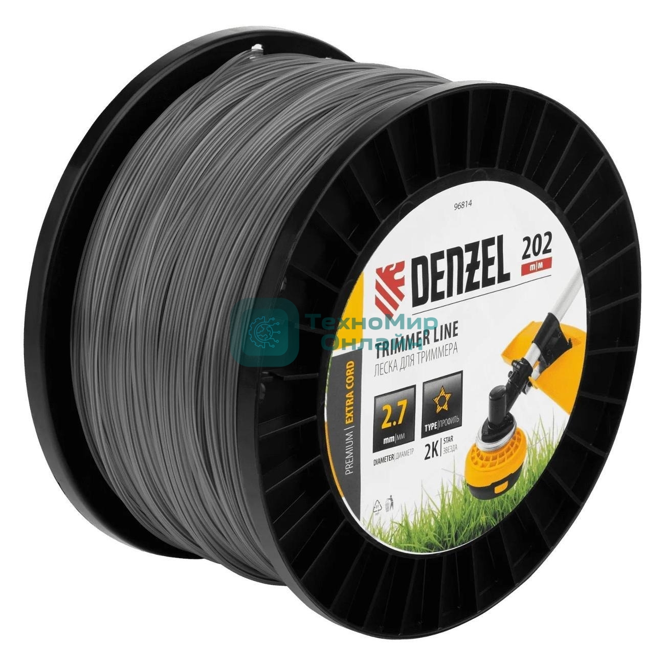 Леска для триммера Denzel круглая, 2,7 мм х 200 м, катушка