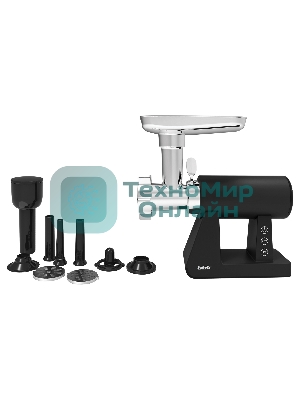 Мясорубка электрическая BBK MG3000 черный, 2500 Вт, 2.5 кг/мин, реверс, защита от перегрузки, металлический лоток, насадки - 7