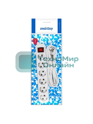 Удлинитель Smartbuy, 6 гнезд 7 м, 16А/3,5 кВт с выкл. и заземлением ПВС 3х1,0 (SBE-16-6-07-ZS)