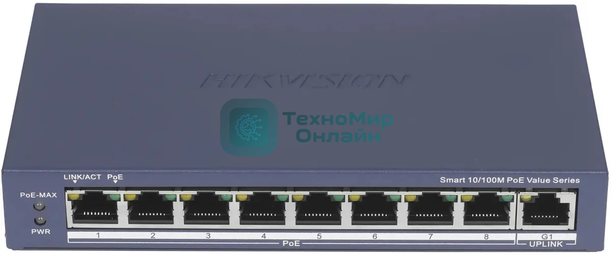 Коммутатор Hikvision DS-3E1309P-EI(O-STD)(B), 8×100 Мбит/с PoE + 1×1 Гбит/с, настраиваемый