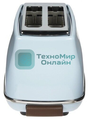 Тостер DeLonghi CTOV 2103.AZ, 900 Вт, на 2 тоста, разморозка, обжаривание, решетка для подогрева, поддон, голубой