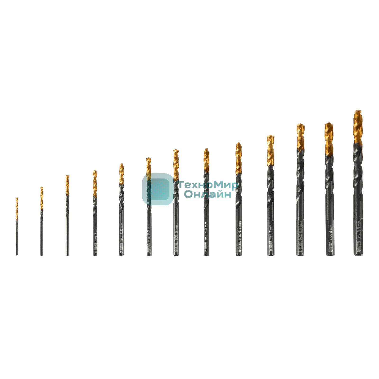 Набор сверл по металлу Denzel 1,5-6,5 мм, HSS-Tin, Golden Tip, 13 шт