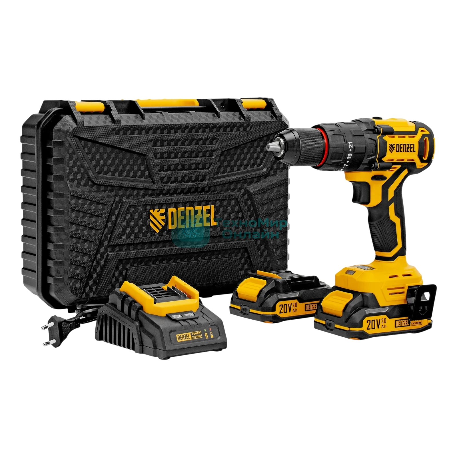 Дрель-шуруповерт Denzel CIDH-BL-20, 20 В, 2 Ач, 80 Нм, бесщеточный, ударный