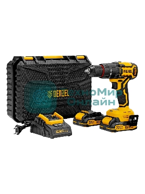 Дрель-шуруповерт Denzel CIDH-BL-20, 20 В, 2 Ач, 80 Нм, бесщеточный, ударный