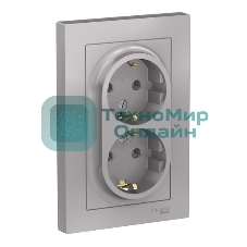 Розетка 2-м AtlasDesign с заземл. 16А в сборе алюм. SchE ATN000324