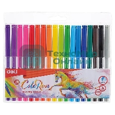 Фломастеры Deli EC10013 ColoRun, вентилируемый колпачок, 18 цветов, пакет с европодвесом