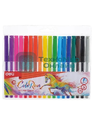 Фломастеры Deli EC10013 ColoRun, вентилируемый колпачок, 18 цветов, пакет с европодвесом