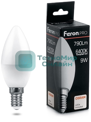 Лампа светодиодная Feron PRO LB-1309 9Вт Е14 дневной матовая свеча