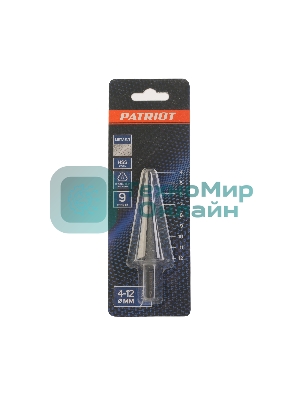 Сверло PATRIOT по металлу ступенчатое 4-12 мм, HSS, упаковка блистер