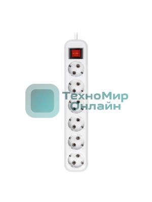 Удлинитель Smartbuy, 6 гнезд 7 м, 16А/3,5 кВт с выкл. и заземлением ПВС 3х1,0 (SBE-16-6-07-ZS)