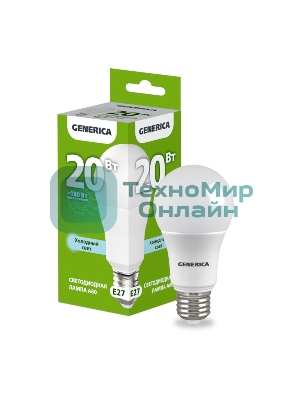 Лампа светодиодная GENERICA LL-A60-20-230-65-E27-G A60 20 Вт грушевидная 6500К E27 230В