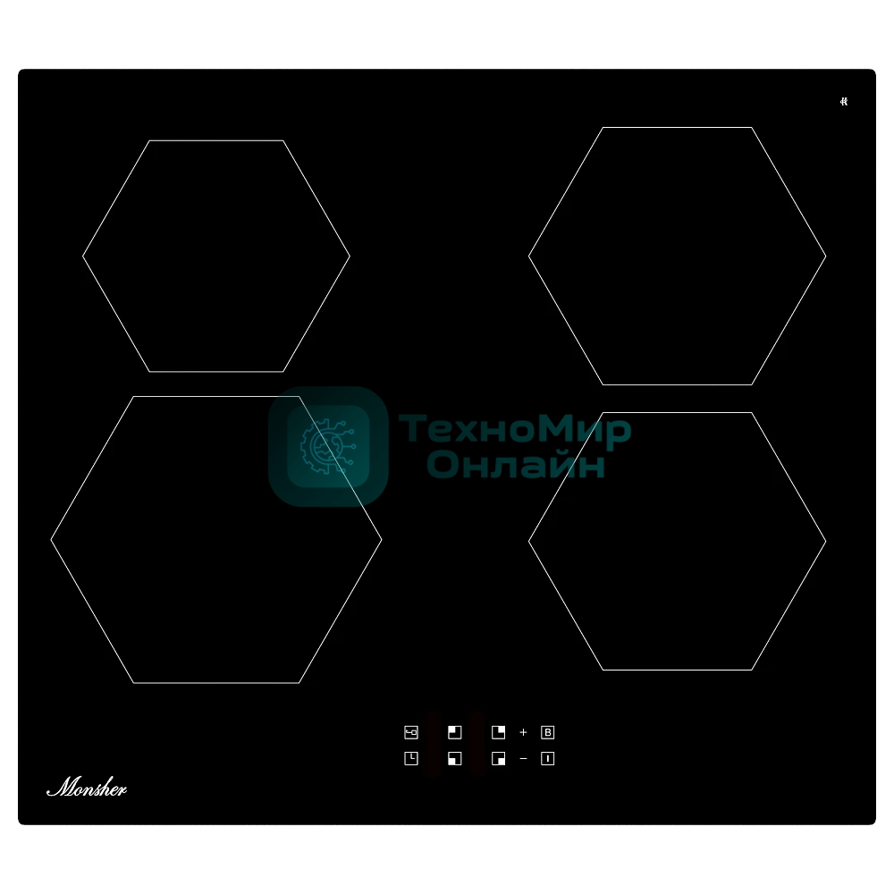 Варочная панель Monsher MHI 6101, индукция, High-Tech, 59 см, 9 уровней мощности, блокировка управления, автоматическое отключение, таймер, Booster, сенсорное управление, черный