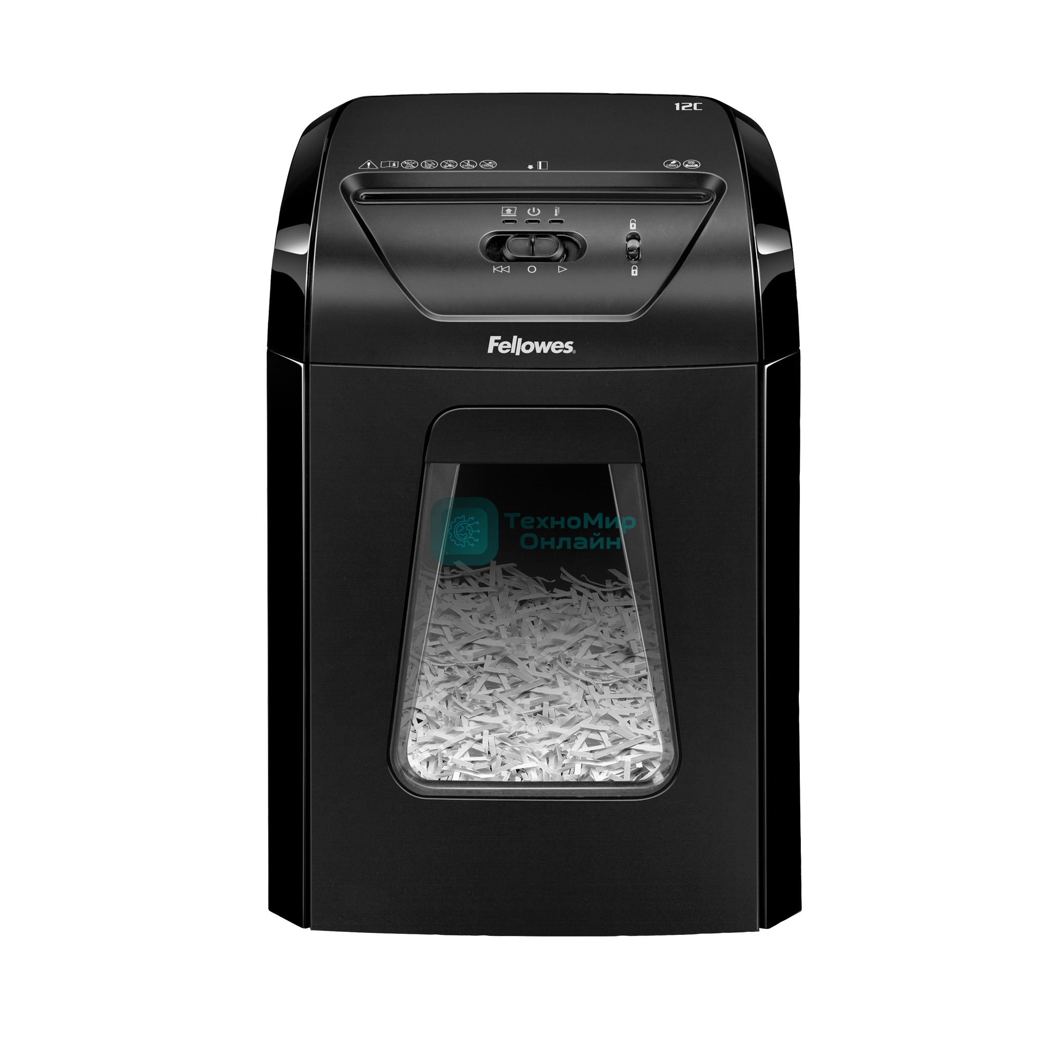 Шредер Fellowes PowerShred 12C FS-71201 DIN P-4, 4х40мм, 12лст., 18лтр.,Safety Lock