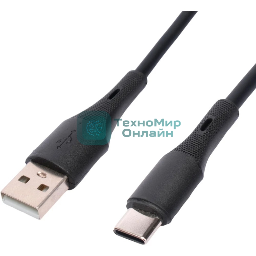 Кабель USB2.0 Cablexpert CC-USB2S-AMCM-1M-BK AM/Type-C, 3А, 18Вт, QC3.0, силиконовый, медь, 1м, черный, пакет