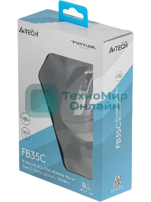 Мышь беспроводная A4Tech Fstyler FB35C серый/черный, 2000 dpi, радиоканал, Bluetooth, USB, кнопки - 6