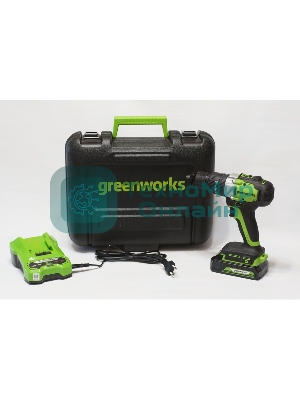Дрель-шуруповерт GREENWORKS GD24DD60K2, 24 В, 2 Ач, 60 Нм, бесщеточный