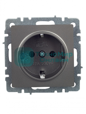 Розетка 1-местная IEK BRITE РС14-1-0-БрС с заземлением, с защитными шторками, 16А, сталь