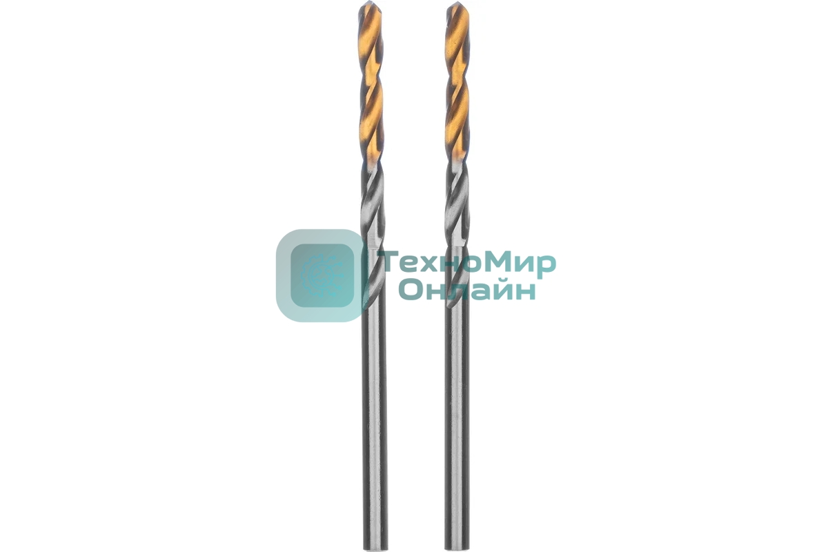 Сверло спиральное по металлу Denzel 3,2 x 65мм, Р6М5, Golden Tip, 2 шт.