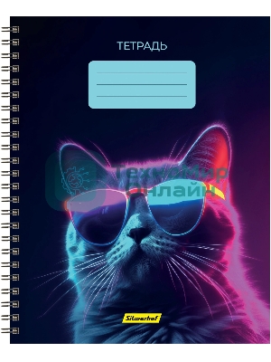 Набор тетрадей Silwerhof 2001674 48 листов, клетка, A5, Неоновые животные в очках 3 дизайна, мелованный картон, гребень (упаковка: 3шт)