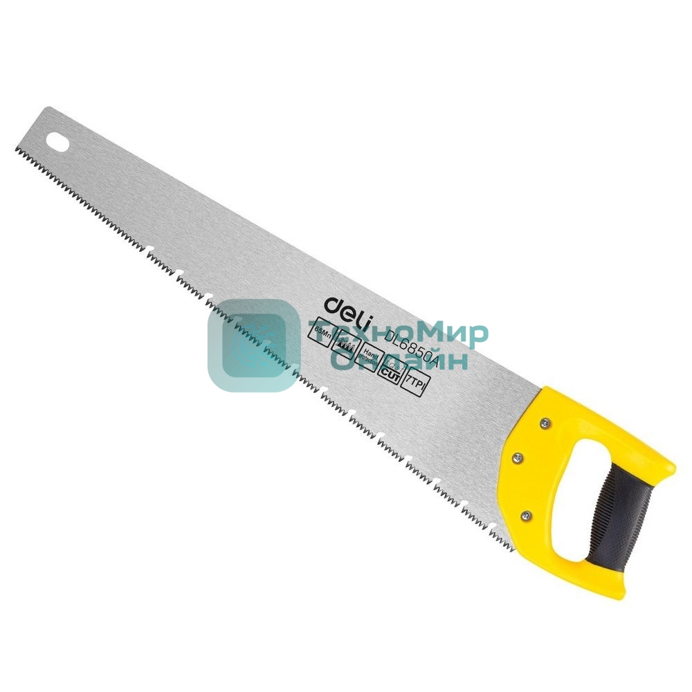 Ножовка по дереву Deli DL6850A 500мм, сталь 65Mn, шлифовка зубцов с 3-х сторон, рукоять из двухкомпонентного противоударного пластика