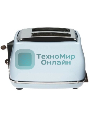 Тостер DeLonghi CTOV 2103.AZ, 900 Вт, на 2 тоста, разморозка, обжаривание, решетка для подогрева, поддон, голубой