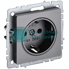 Розетка 1-местная IEK BRITE РС14-1-0-БрС с заземлением, с защитными шторками, 16А, сталь