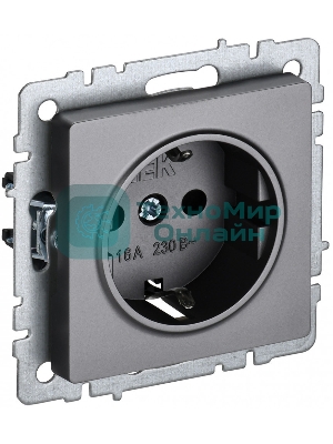 Розетка 1-местная IEK BRITE РС14-1-0-БрС с заземлением, с защитными шторками, 16А, сталь