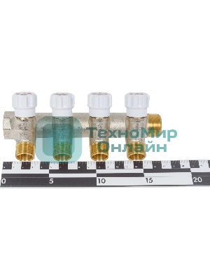 Коллектор 3/4' х 4 выхода 1/2' НР с вентилями