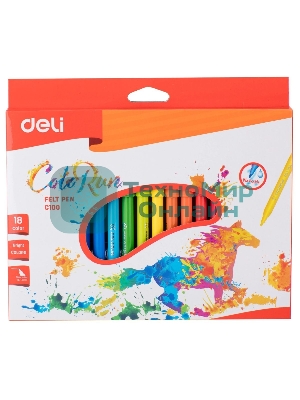 Фломастеры Deli EC10010 ColoRun, вентилируемый колпачок, 18 цветов, коробка с европодвесом