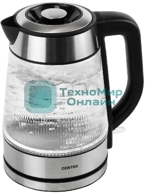 Чайник электрический Centek CT-0013 стекло, 2200 Вт, 1.8 л, серебристый