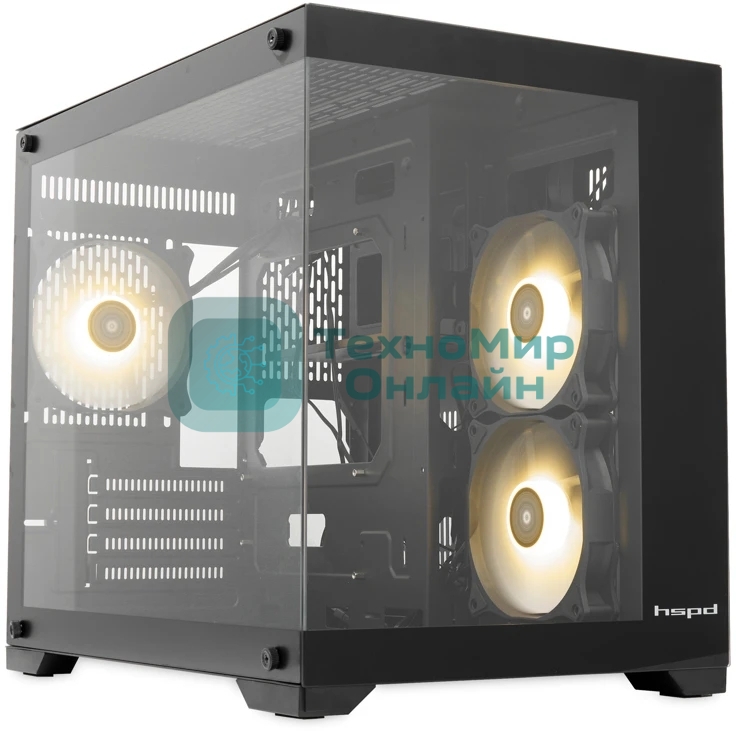 Компьютерный корпус HSPD F330, Panoramic Mini-tower, черный, TG, 0.5 SPCC, 3x120мм ARGB mATX, mITX 160/400/200мм 1x2.5