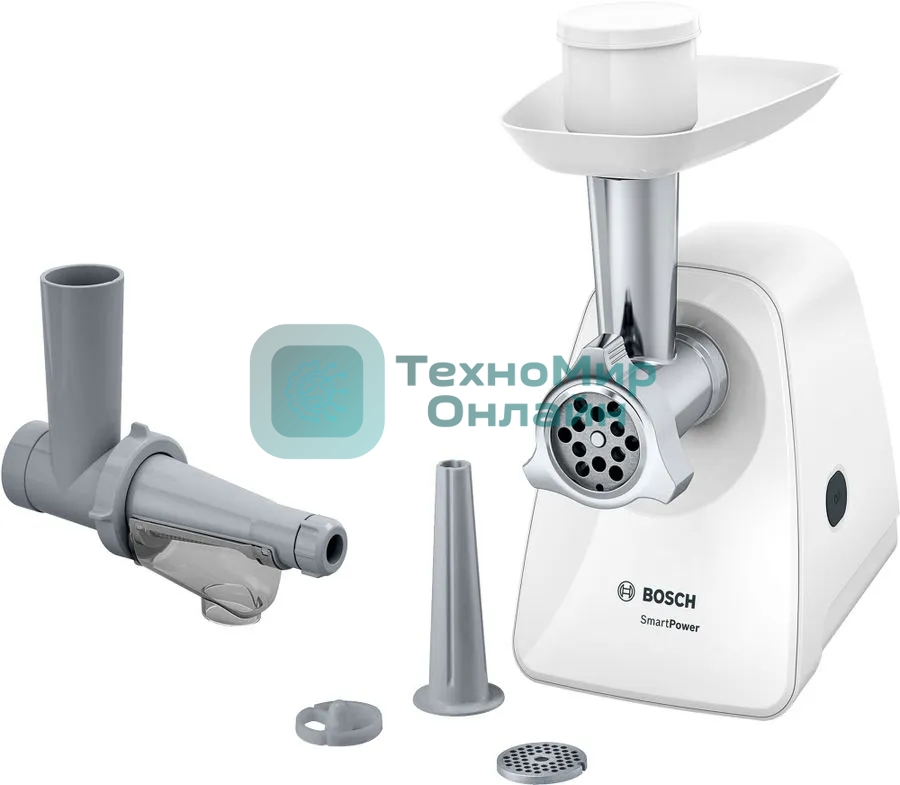 Мясорубка электрическая Bosch MFW2515W белый, 1500 Вт, 1.7 кг/мин, защита от перегрузки, насадки - 4