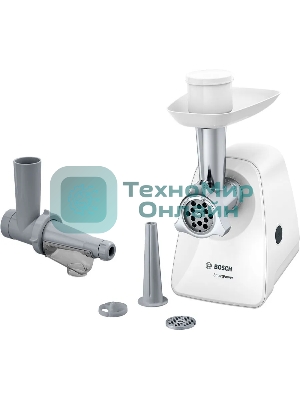 Мясорубка электрическая Bosch MFW2515W белый, 1500 Вт, 1.7 кг/мин, защита от перегрузки, насадки - 4