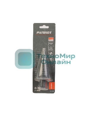 Сверло PATRIOT EXPERT по металлу ступенчатое 4-32 мм, Р6М5, упаковка блистер